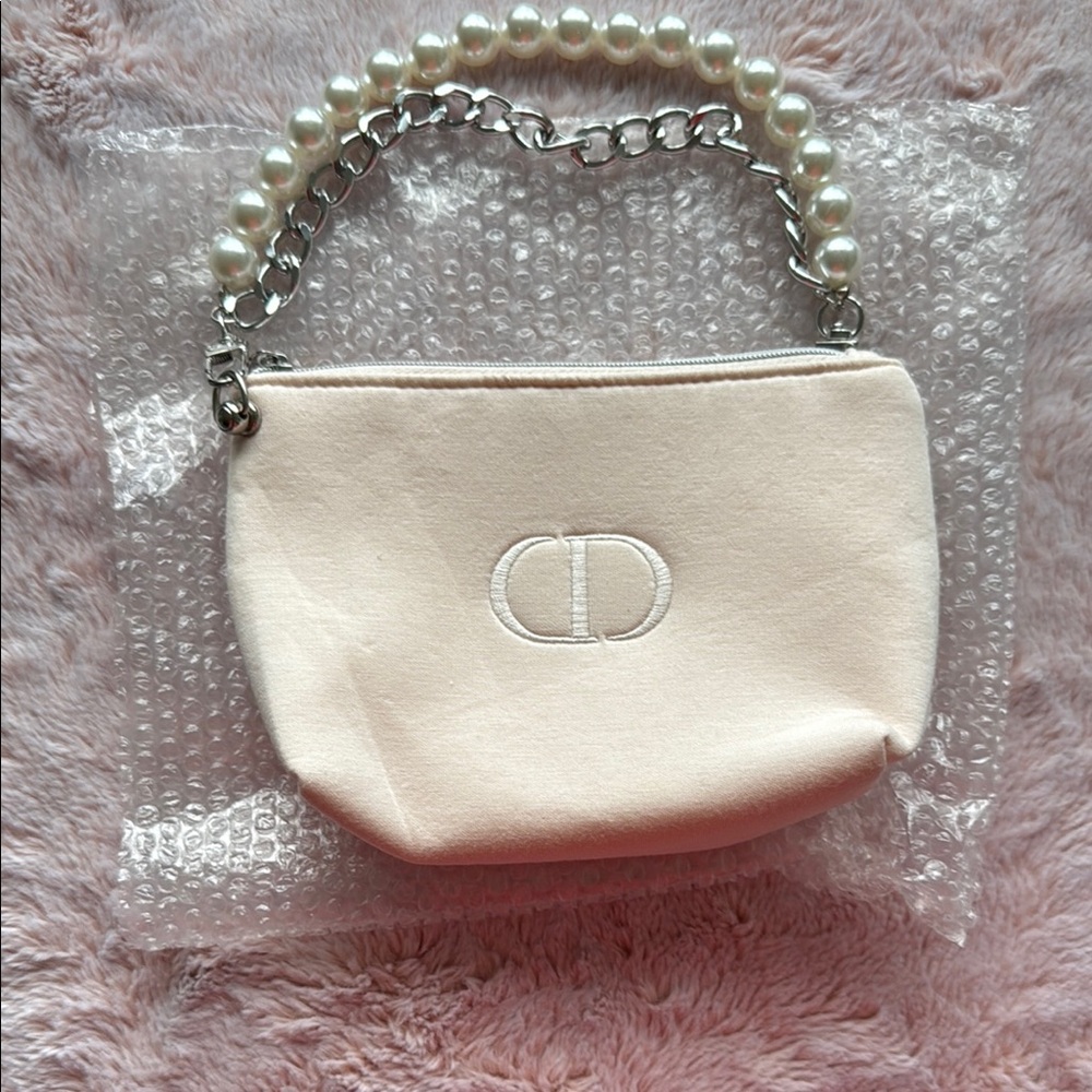 Christian Dior GIFT WITH PURCHASE pouch converted into bag with Pearl Chain